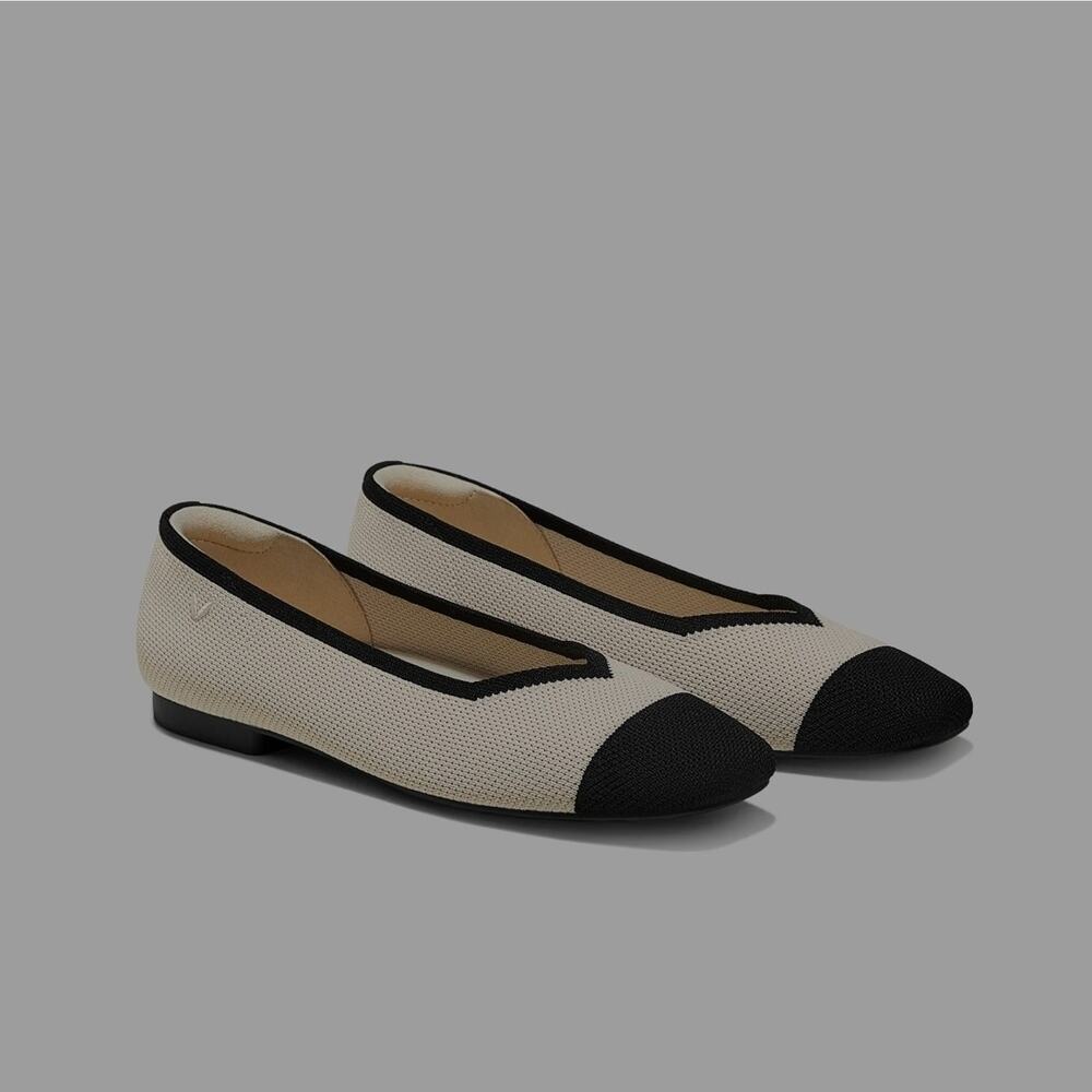 VIVAIA Margot 2.0 V-Cut Flats Cream Black Toe Womens Size 8 Knit Flats Shoes